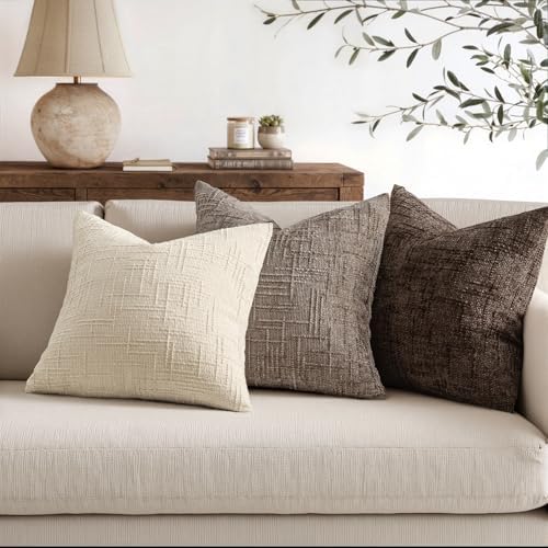 MIULEE Chenille Textured Euro Pillow Covers Taupe Grey 22x22 Set of 2 - Image 5