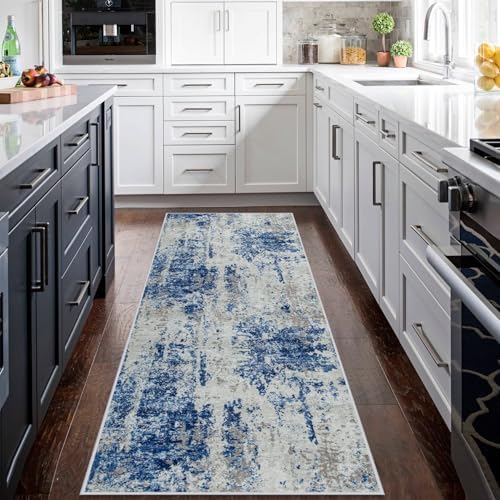 Runner Rugs for Hallways Kitchen 2.6x8 Non Slip Washable Blue Grey White - Image 3