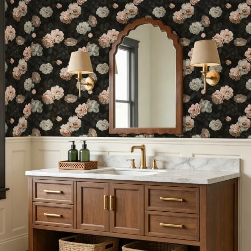 CRE8TIVE Dark Floral Wallpaper Peel and Stick Vintage Non‑Woven Wallpaper | 12"x118" Moody Rose Floral Wallpaper for Bedroom, Removable Self Adhesive Botanical Wall Mural for Bathroom Cabinets Drawers - Image 5