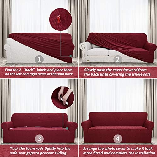 YEMYHOM Couch Cover Latest Jacquard Design High Stretch Sofa Chair Covers for Living Room, Pet Dog Cat Proof Armchair Slipcover Non Slip Magic Elastic Furniture Protector (Small, Christmas Wine Red) - Image 6