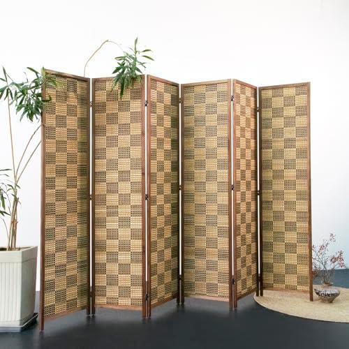 Furnnylane 6 Panel Bamboo Room Divider – 5.6 ft Tall Double-Sided Folding Privacy Screen, Freestanding Wall Partition for Home Office & Bedroom, Caramel Woven Texture, Easy Setup (67" H x 94.5" W) - Image 4