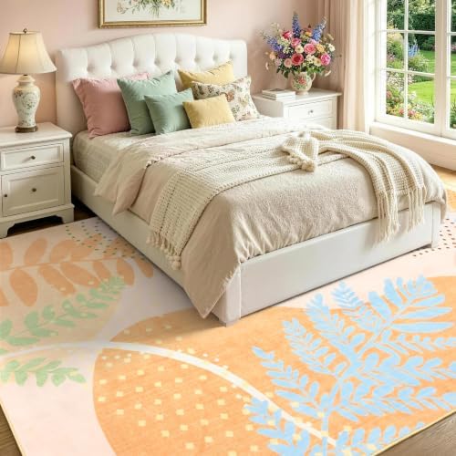 6x9 Ft Washable Area Rug for Living Room Cream Yellow Modern Neutral Carpet - Image 3