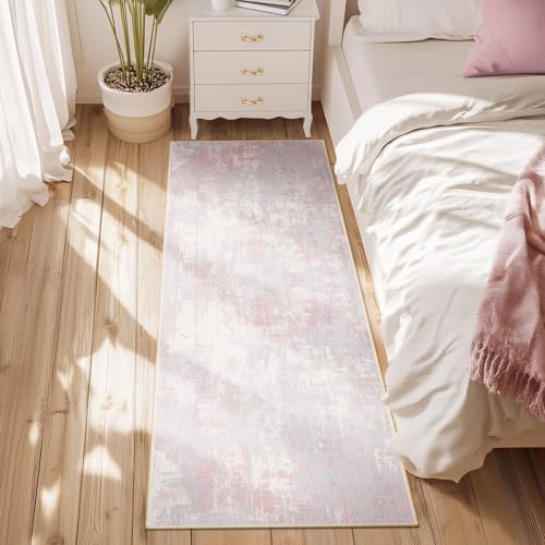 RELEANY Washable Runner 2'x10' Abstract Area Rug for Hallway Gray Pink - Image 5