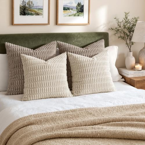 MIULEE Corduroy Decorative Throw Pillow Covers 18x18 Cream White Pack of 2 - Image 5