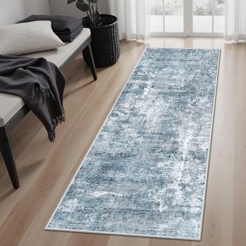 Soalmost Abstratc Runner Rug 2x6 Washable Kitchen Hallway Runners Blue/Grey - Image 3