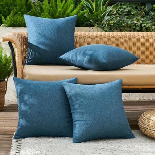 MIULEE Pack of 4 Decorative Outdoor Throw Pillow Covers Linen Waterproof Pillow Covers Summer Farmhouse Cushion Cases for Patio Garden Tent Balcony Couch Sofa 18x18 Inch Navy Blue - Image 3