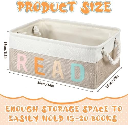 Marsui 1 Pcs Book Storage Basket, Book Bin, Bookish Gifts, White Brown - Image 3