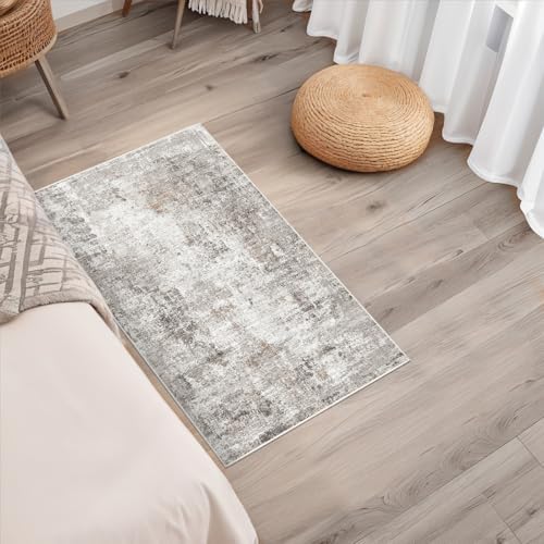 2x3 Washable Non-Slip Area Rug - Soft Low Pile Throw Rug for Kitchen Entryway Bedroom - Modern Indoor Door Mat with Rubber Backing (Beige Grey) - Image 4