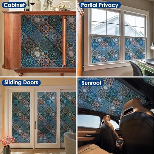 DKTIE Colorful Moroccan Mandala Stained Glass Window Film 17.7" x 118.1" - Image 6