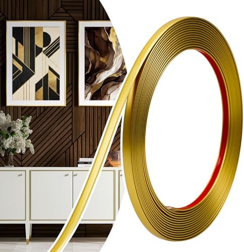 0.25in × 20Ft Peel and Stick Wall Molding Trim - Flexible Self Adhesive Molding Trim for Walls, Edges, Borders, Window Frames, Backsplash Tiles - Matte Gold Waterproof Trim by JSIWOTH