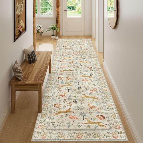 DUKINO 2.6x10 Washable Runner Rug, Non Slip Animal Rug for Hallway, Beige - Image 6