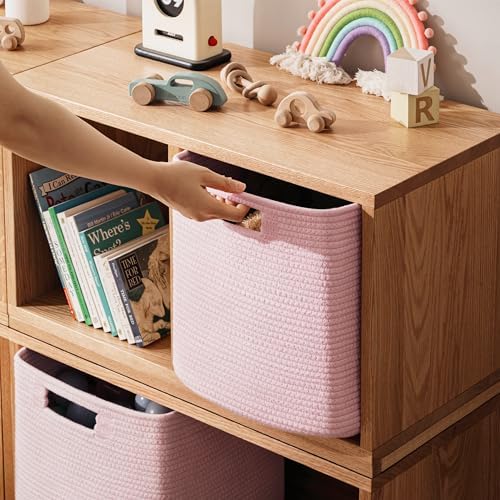 UBBCARE Storage Cubes 11 Inch, Cotton Rope Woven Baskets for Organizing, Cube Storage Bin for Baby Nursery, 4-Pack Square Toy Storage Baskets for Shleves Organizer, Closet, Kidsroom, Pink - Image 4