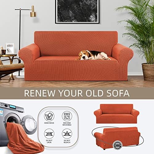 KEKUOU Loveseat Couch Cover, 2 Cushion Couch Slipcover,Pureed Pumpkin - Image 3