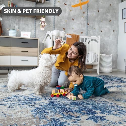 9x12 Area Rugs for Living Room Washable Bedroom Dining Room Blue Grey White - Image 7