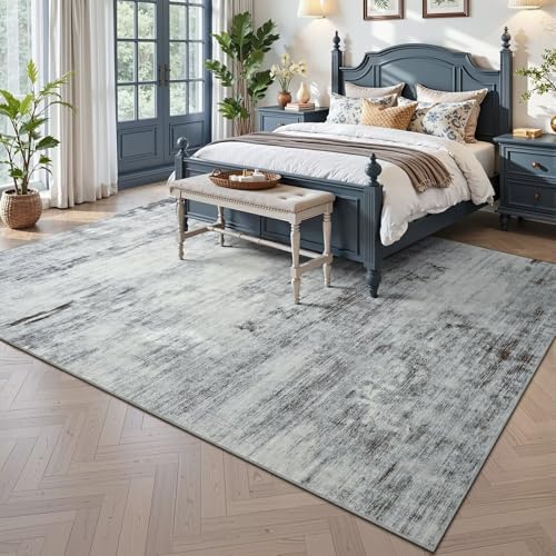Toneed Washable 7x9 Grey Area Rug with Non-Slip Backing for Living Room - Image 2