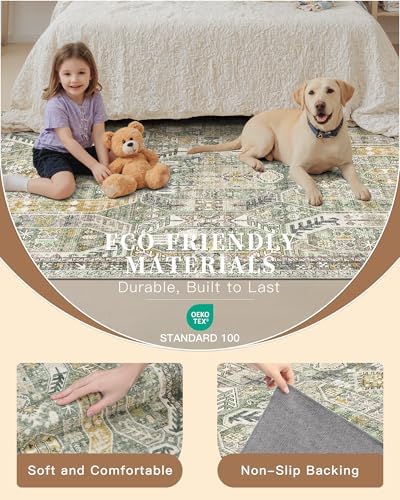 Madane Washable Area Rug 2x3 Small Entryway Rugs Non-Slip, Green/Gold - Image 6