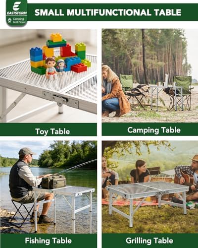 Small 2ft Folding Table with Carry Handle, Adjustable Height 10.6" or 22", Silver Metal Mesh, Portable & Compact Indoor/Apartment/Card/Side/Grill Table, 23.6"Lx15.8"W, Lightweight 4 lb, 66 lb Capacity - Image 6