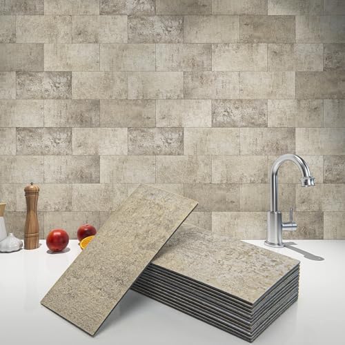 Art3d 102-Pack Peel and Stick Backsplash, Stick on Subway Tile, Stone Beige by Art3d