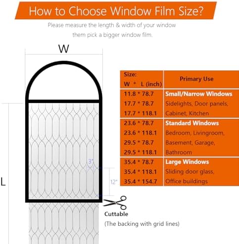 Privacy Window Film Decoration, Heat Control Window Tint for Home, Static Cling Glass Door Coverings Window Sticker Removable Non-Adhesive UV Blocking, Frosted Film w/Clear Morocco Lines, 17.7"x78.7" - Image 6