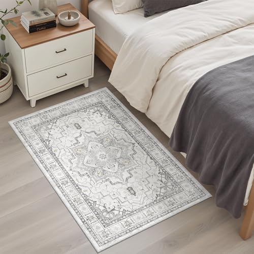 Madane Washable Area Rug 2x3 Small Entryway Rugs Non-Slip, Grey by Madane