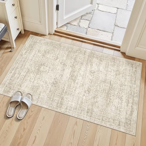 Soalmost 3x4 Rugs Non-Slip, Small Washable Kitchen Entryway Area Rug Beige - Image 3