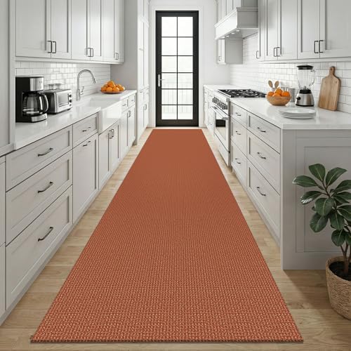KOZYFLY Orange 3x12 Runners Rugs for Hallway, Long Washable Runner Rug, Woven Non Slip Kitchen Runner, Braided Entryway Rug, Floor Carpet for Entry, Aisle, Hall, Burnt Orange/Tan - Image 2