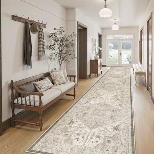 Madane Hallway Runner Rug 2'6''x14' Kitchen Runners Vintage, Ivory/Brown - Image 3