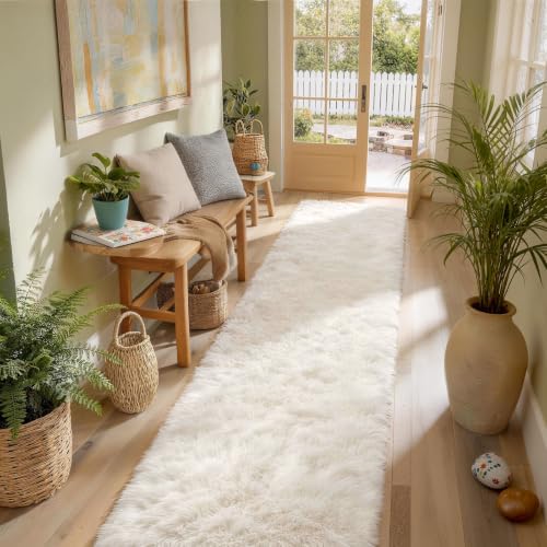 Ophanie Runner Rug for Hallway,2.5x12 Washable Non-Slip Fluffy Soft Bedside Rugs,Bedroom Living Room Shaggy Carpet for Kids Girls Boys Dorm Nursery Decor Aesthetic,Ivory with Over 99 pcs Pile fibers - Image 5