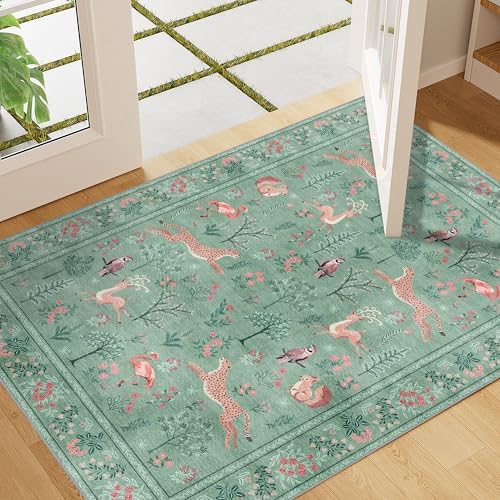 DUKINO 2x3 Entryway Rug, Washable Door Mat Animal Rug for Kitchen, Teal by DUKINO