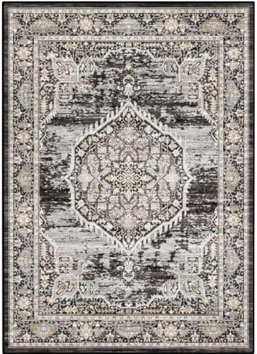 8x10 Rug Washable Area Rugs: Large Soft Living Room Rug - Distressed Stain Resistant Floor Carpet - Machine Washable Foladable Low Pile Area Rugs 8'x10' Black - Image 3