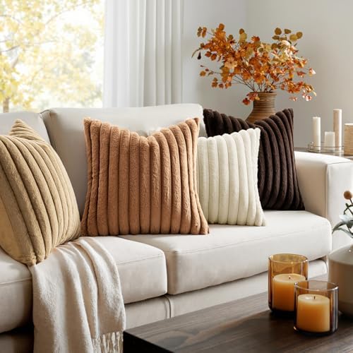 MIULEE Faux Fur Plush Decorative Throw Pillow Covers 18x18, Brown - Image 2