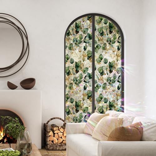Watercolor Leaves Static Window Film Laser Suncatcher Glass Cling Privacy Decal Living Room Sun Blocking Decor Large Stickers DIY Decorations - Image 3