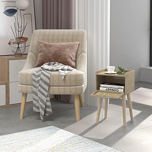LAATOOREE Nightstand Set of 2, Small Bed Side Table with Rattan Door - Image 2