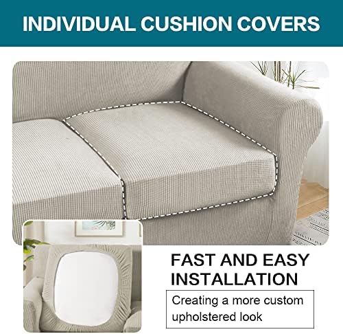 Turquoize 4 Piece Sofa Covers for 3 Cushion Couch Sofa Slipcover Soft Couch Cover for Dogs-Washable Sofa Furniture Covers with 3 Individual Large Cushion Covers (XL Sofa, Island Fossi) - Image 5