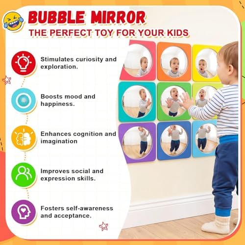 Geiserailie 9 Pcs Sensory Wall Bubble Mirrors, 6 x 6 Inch, CPC Certified - Image 5
