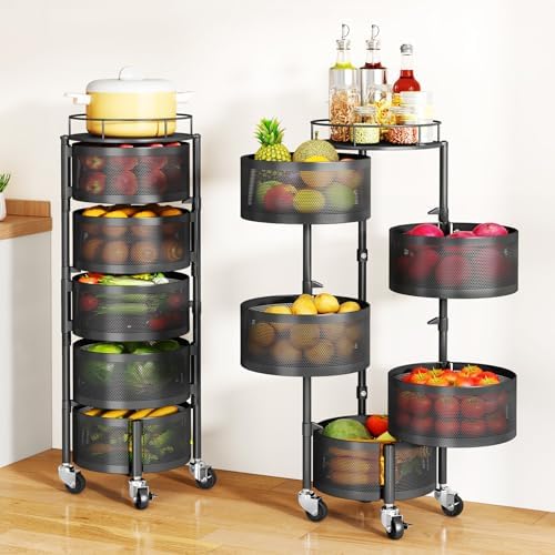 SAYZH 5 Tier Fruit Vegetable Basket Stand for Kitchen, Rotating, Black by SAYZH