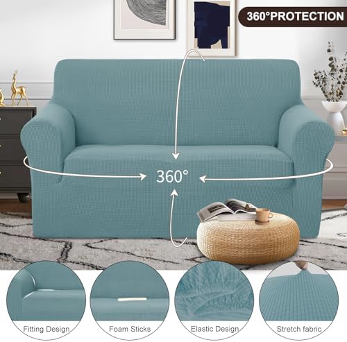 U-NICE HOME Loveseat Cover Stretch Couch Cover Sofa Slipcover, Light Blue - Image 3