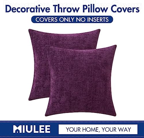 MIULEE Soft Chenille Throw Pillow Covers Plum Purple 18x18 Inch Pack of 2 - Image 6