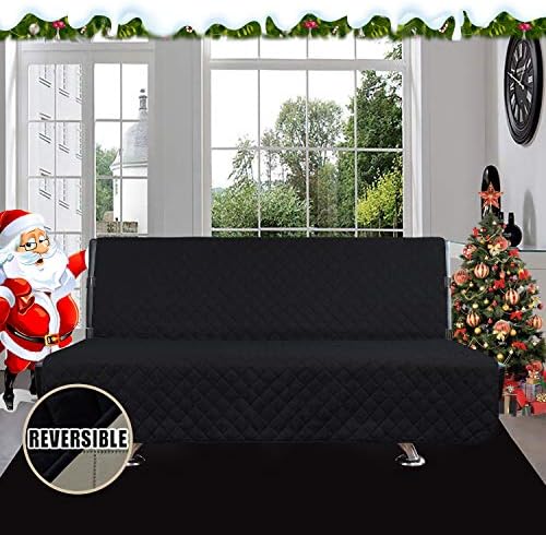 Easy-Going Reversible Couch Cover, Large Futon Sofa, Black/Beige - Image 2