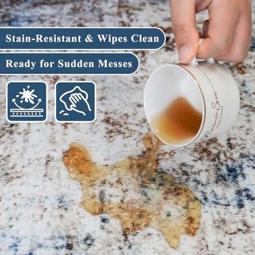4x12 Wide Hallway Runner Rug – Non-Slip Washable Rubber-Backed Large Carpet Runner for Kitchen, Entryway, Bathroom, Modern Abstract Low-Pile Thin Floor Mat for Living Room, Dining Room (Blue/Brown) - Image 5