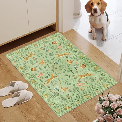 DUKINO 2x3 Entryway Rug, Washable Door Mat Animal Kitchen Rug, Light Green - Image 3