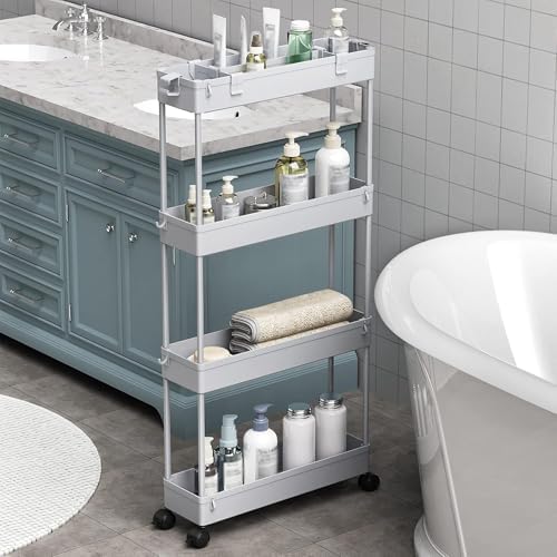 SPACELEAD 2-piece Set Slim Storage Cart 3 Tier,Bathroom Organizer Rolling Utility,Mobile Shelving Unit Slide Out for Office, Kitchen, Laundry Room & Narrow Places - Image 6