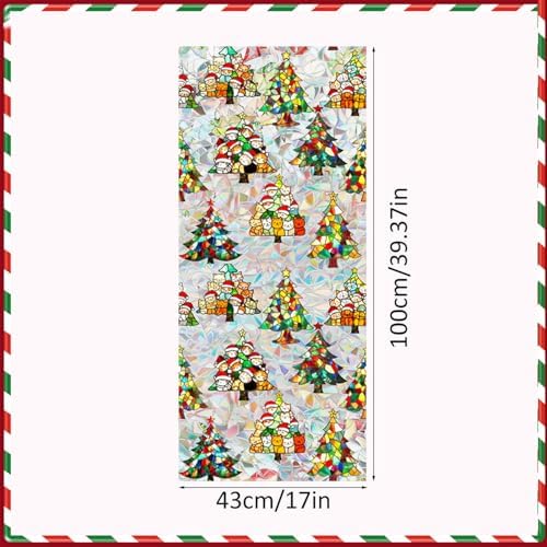 Christmas Window Privacy Film Cartoon Cute Animal Window Clings Decoration Privacy Stained Christmas Tree Glass Stickers for Winter and Christmas Party Glass Decor Supplies 17x 39.3 Inch - Image 2