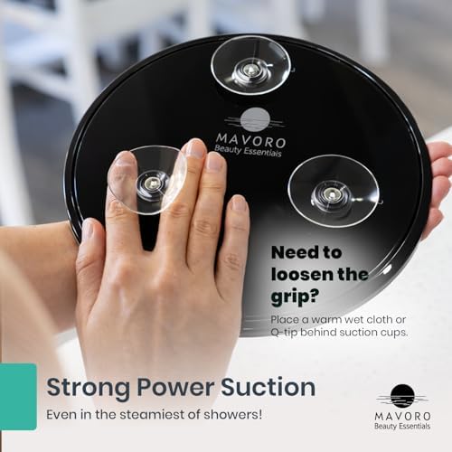 Mavoro 9" Acrylic Shower Mirror | 3 Suction Cups | Non-Magnified | Black - Image 5