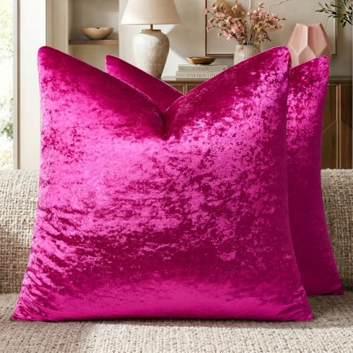 GIGIZAZA Crushed Hot Pink Velvet Throw Pillow Covers 18x18 Pack of 2 by GIGIZAZAFocusingonhomedecoration