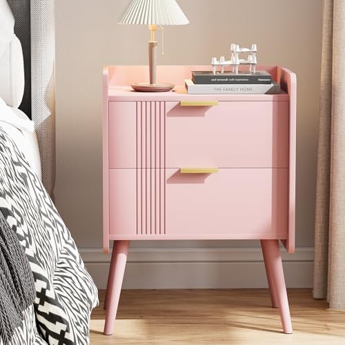 Aenuert Nightstand Modern Bedside Table with 2 Storage Drawer, Small Night Stand, Wooden Sofa Side Table for Bedroom,Study Room and Small Spaces (Pink) by Aenuert