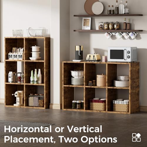COMHOMA 6 Wood Cube Storage Organizer with Open Back and Removable Back Panels, 11In Brown Cube Storage Bookshelf, Cubicle Shelf Bookcase for Home Office Bedroom Living Room, Vertical or Horizontal - Image 3