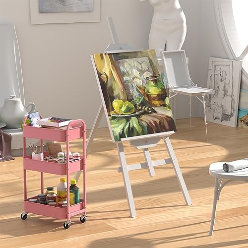 MAX Houser 3-Tier Rolling Utility Cart with Caster Wheels,Easy Assembly, for Kitchen, Bathroom (Pink) - Image 5