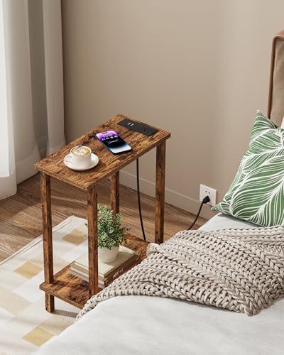 TUTOTAK Narrow Side Table, 2-Tier Small End Table with Charging Station - Image 3