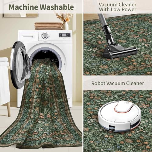 Rugxara Green Floral 3x5 Rug for Entryway Bedroom Washable Area Rugs Carpet - Image 6